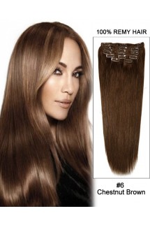 16” 11pcs #6 Chestnut Brown Straight Clip in Remy Human Hair Extensions 16” 11pcs #6 Chestnut Brown Straight Clip in Remy Human Hair Extensions
